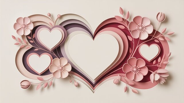 Two intertwined hearts with floral design