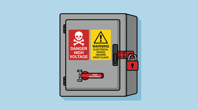 Electrical Panel Box with Warning Labels and Lockout Hasp