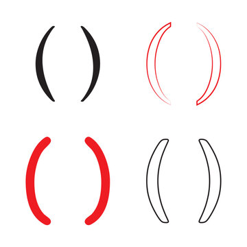Bracket Symbols Collection Vector Icon Set with Parentheses Brackets. Modern vector icon set featuring Red and black solid and outline style on white background.