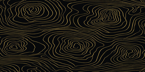Abstract topographic map contour lines pattern in gold on black background with topography abstract background geography elevation cartography seamless geometric illustration landscape © MOHAMAD