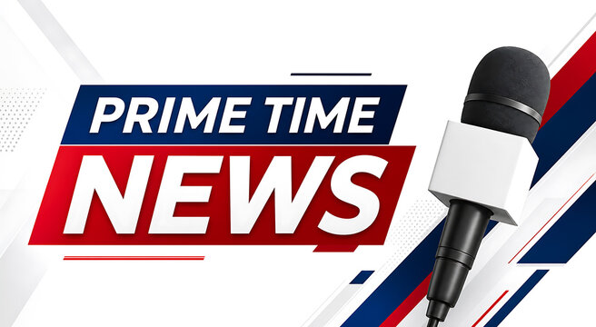 Breaking news live on air with microphone logo for prime time news broadcast