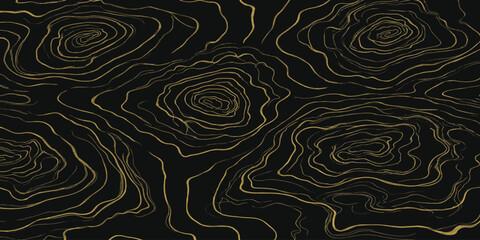 Topographic map style abstract golden lines on black background with topographic abstract geography cartography background minimalist geometric metallic wallpaper creative illustration © MOHAMAD