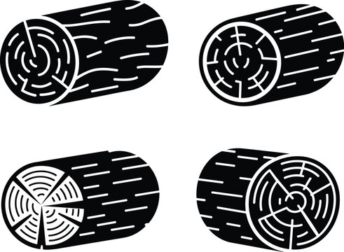 Wood log cross section vector set, timber trunk pieces isolated forestry illustration collection design