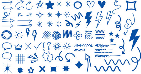 Obraz premium Arrow line hand drawn icon set for multimedia educational applications and personal blogging navigation systems, containing clean flat vector illustration elements in an isolated