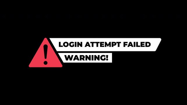 Login Attempt Failed Warning Symbol Cybersecurity Alert Loop Animation For Network Security Data Protection On Black