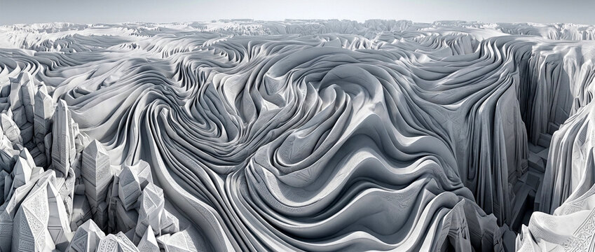 a mysterious gray canyon formed by overlapping thin plates