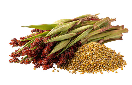 Fresh sorghum stalks bunch and grains seed plant 