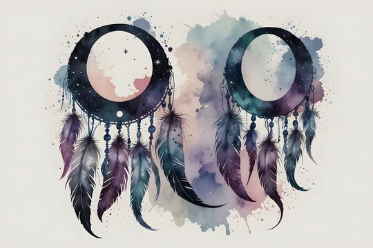 A dreamcatcher featuring a crescent moon design