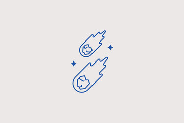Two falling meteorites burning in atmosphere line icon for astronomy blog, science museum, education app. Dynamic vector illustration for academic services. © HenryFord