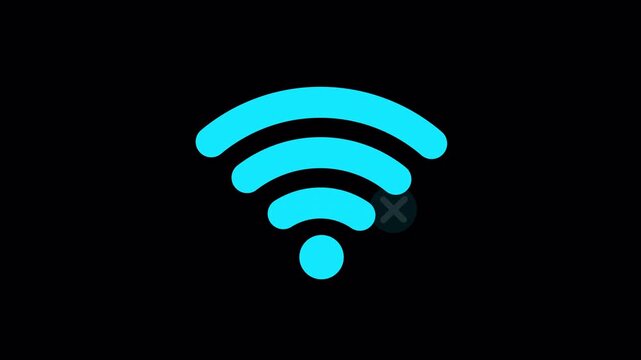 A blue Wi-Fi signal icon with a diagonal slash across it, symbolizing no internet connection or disabled Wi-Fi, displayed on a transparent background.

