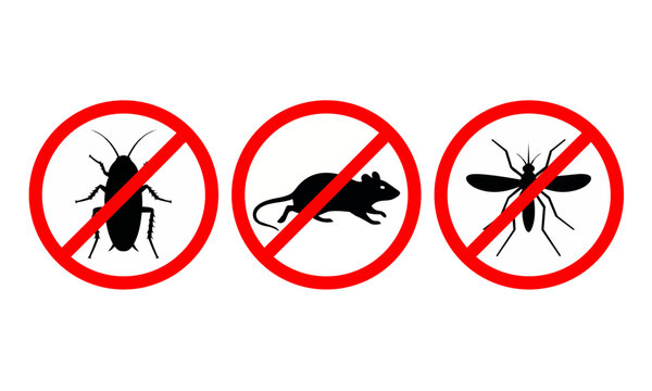 Three pest control and extermination prohibition warning signs