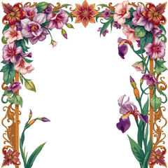 Fototapeta premium Vintage Floral Iris Frame Vector Border with Elegant Botanical Flowers Decorative Wedding Invitation and Greeting Card Design