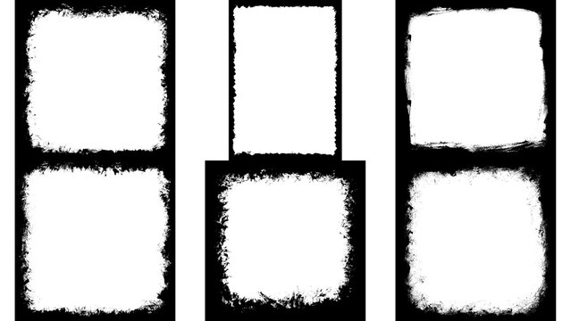 Vintage deckle edge photo frames set, distressed paper borders with torn edges, antique white paper textures on black background