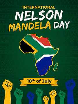 International nelson mandela day commemoration poster with south africa map