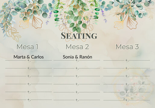 Elegant Wedding Seating Plan Template with Eucalyptus and Gold Accents, Botanical Reception Signage, Modern Table Layout Stationery, Minimalist Greenery Wedding Decor