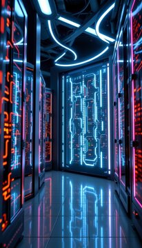 Futuristic computing center processing massive big data with fast lighting transmission tech
