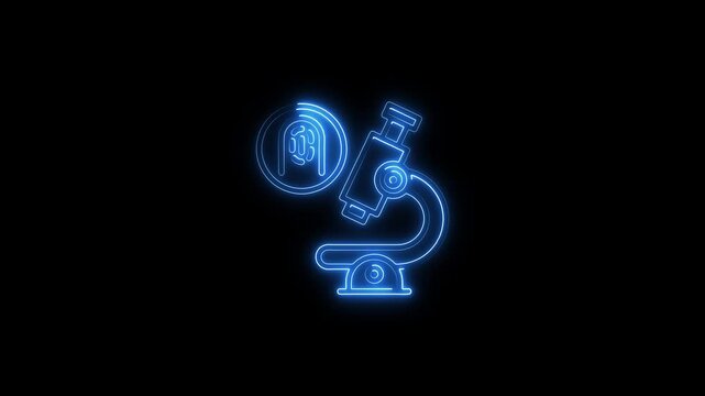 Neon microscope with d n a helix on black background laboratory research symbol blue