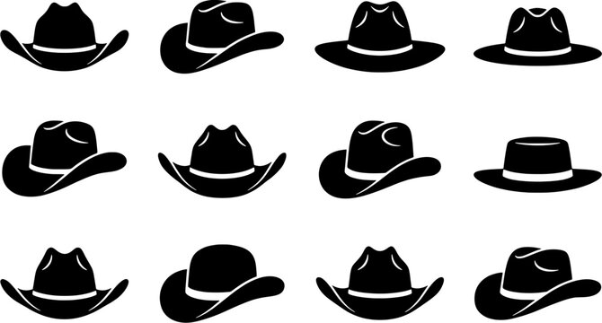 Cowboy hat vector icon set, isolated on white background