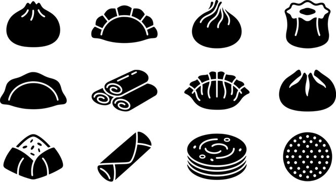 Dim sum and dumpling vector icon set, isolated on white background
