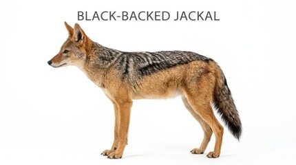 Obraz premium Black-backed jackal standing in profile against a white background