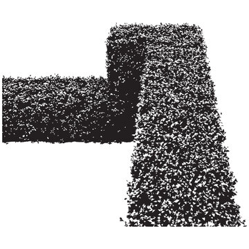 View from above, l-shaped hedge made of small leaves, isolated on transparent background.