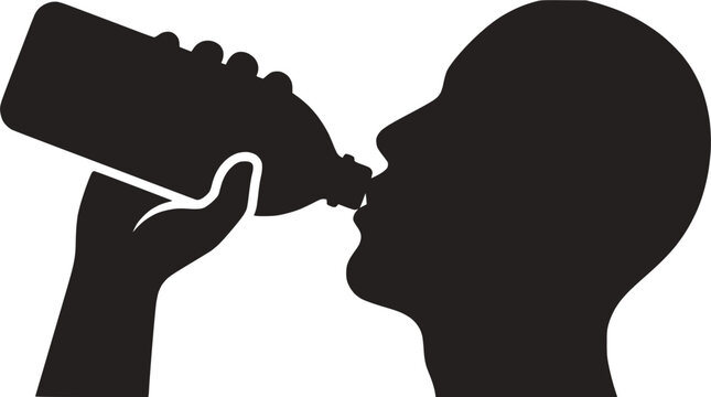 Silhouette of head drinking from a water bottle
