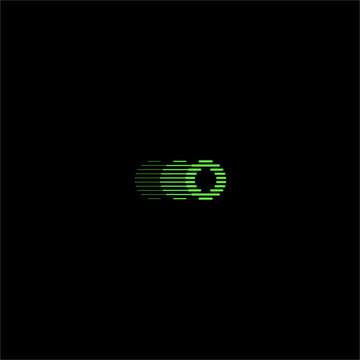 neon tech monogram combining letter O with motion speed lines designed for digital data processing high speed logistics network streaming platforms and innovative software corporate application