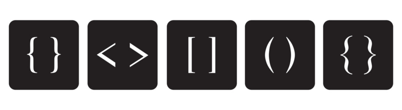 Parentheses, Square Brackets, Curly Braces and Angle Brackets Vector Collection. Coding Brackets symbols in square style. Clean design ideal for programming, typography, and digital communication.