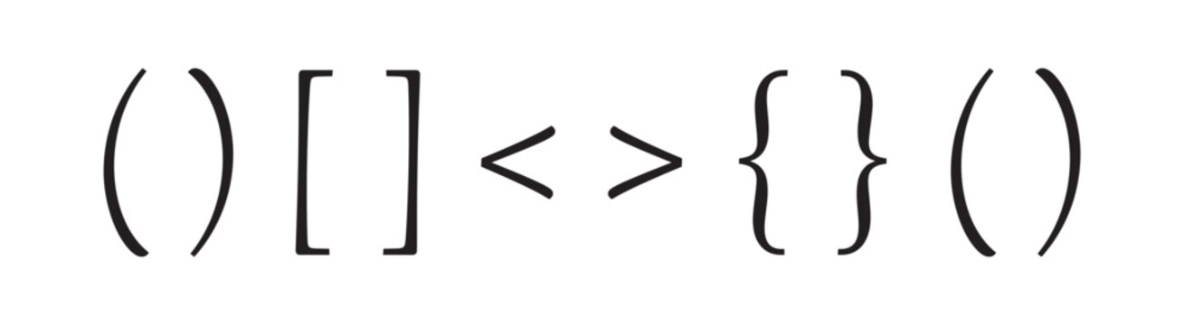 Parentheses, Square Brackets, Curly Braces and Angle Brackets Vector Collection. Coding Brackets symbols in thin line style. Clean design ideal for programming, typography, and digital communication.