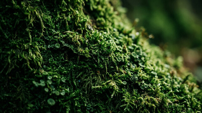 Lush Green Moss Covering Tree Trunk Surface