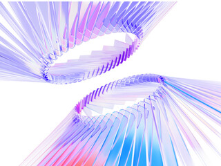 Hologram glass circle portals, radial neon gradient lines with spin effect on light blue 3d background. Abstract futuristic rings of rainbow transparent stripes, sci-fi time teleports © marozhkastudio