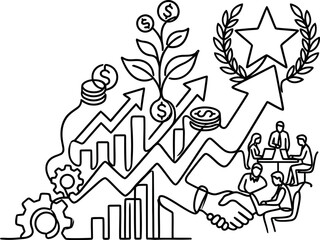 Fototapeta premium Continuous Line Drawing Concept of Business Growth and Success.