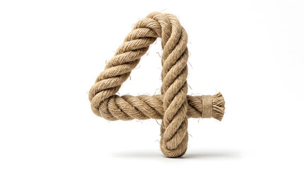 Number 4 Textured Hemp Rope Typography Design Isolated on White Background for Logotype © geegs