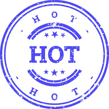 Distressed red rubber stamp with 'hot' text isolated on white background promotional design element