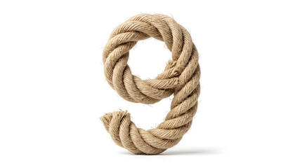 Obraz premium Number 9 Crafted from Thick Twisted Marine Cord Isolated on Pure White Background