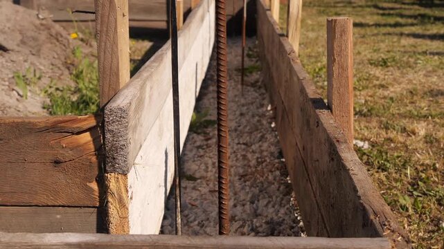 wooden formwork for the foundation of a house