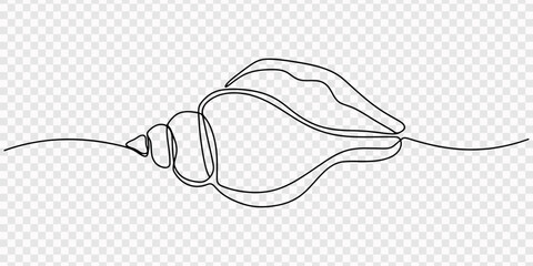Minimalist Line Art Seashell on Sand - Continuous One Line Drawing, Continuous one line drawing of conch snail shell. Marine animal concept continuous line art. Single line art, One line art.