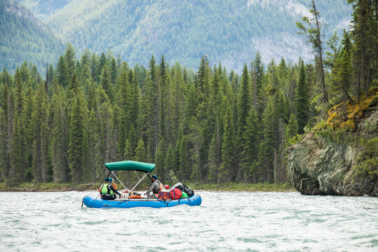 Friends on a wilderness rafting trip in the mountains
