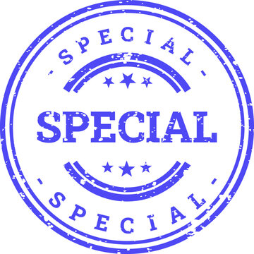 Red rubber stamp with 'special' text isolated on white background for marketing and promotional use