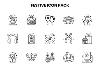 Fototapeta premium Festive Line Bundle Icons Pack