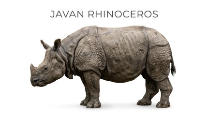 Fototapeta premium Javan rhinoceros standing in a neutral setting, showcasing its majestic and endangered status