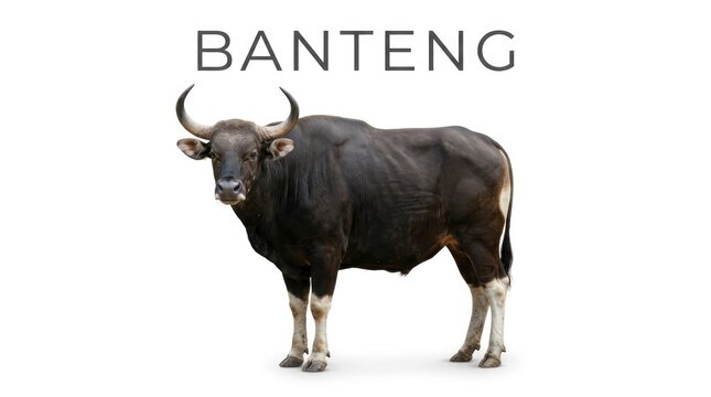 A majestic banteng stands proudly, showcasing its powerful build and impressive horns
