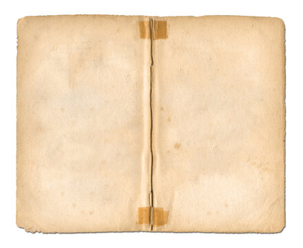 Aged stitched paper sheet isolated on white