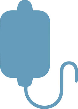 Medical IV drip bag vector icon, blue saline solution infusion bag for hospital treatment, healthcare intravenous therapy equipment illustration