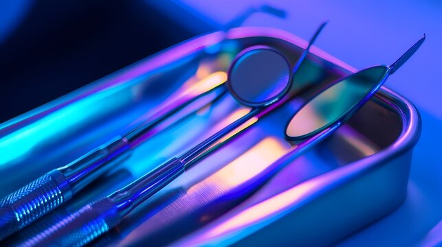 dental tools on blue background