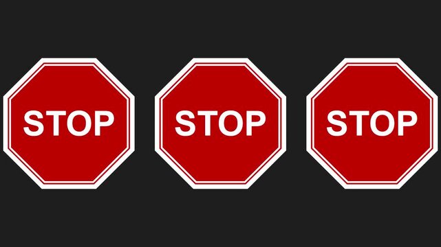 Three Red Stop Signs on Black Background