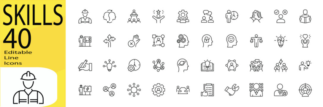 Skills icon set. Editable stroke.