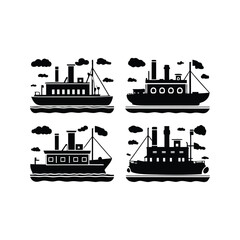 steamboat silhouette bundle, collection of vintage paddle steamboats © mariom