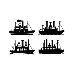 steamboat silhouette bundle, collection of vintage paddle steamboats © mariom