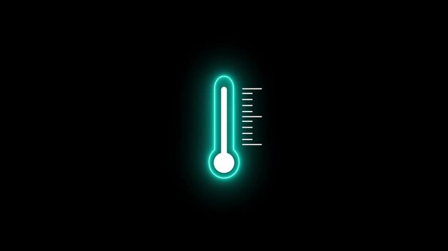 Neon thermometer icon animation rising temperature indicator for weather and climate data visualization gauge